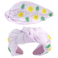 FLORAL PEARL BEAD MIX TOP KNOTTED HEADBAND