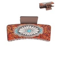 WESTERN CONCHO FAUX LEATHER GRAPHIC CLAW HAIR CLIP
