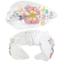 BUTTERFLY BEADED JEWELED TOP KNOTTED HEADBAND