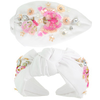 BUTTERFLY BEADED JEWELED TOP KNOTTED HEADBAND