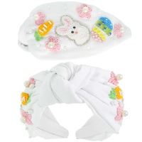 FLORAL EASTER BUNNY BEADED TOP KNOTTED HEADBAND