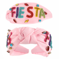FIESTA BEADED LETTERING TOP KNOTTED HEADBAND