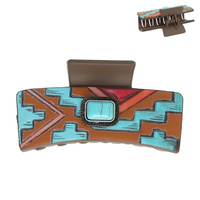 SOUTHWESTERN CONCHO FAUX LEATHER CLAW HAIR CLIP