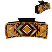 WESTERN AZTEC FAUX LEATHER HAIR CLAW CLIP