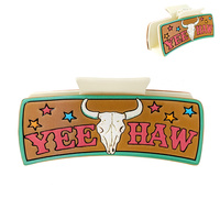 WESTERN YEE HAW FAUX LEATHER HAIR CLAW CLIP