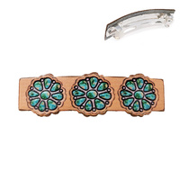 WESTERN FLOWER  FAUX LEATHER HAIR BARRETTE CLIP