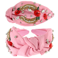 HORSESHOE BEAD RHINESTONE TOP KNOTTED HEADBAND