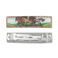 WESTERN HORSE TOOLED LEATHER BARRETTE HAIR CLIP
