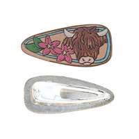 WESTERN HIGHLAND COW TOOLED LEATHER HAIR CLIP