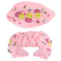 TENNIS BALL GEMSTONE BEAD TOP KNOTTED HEADBAND