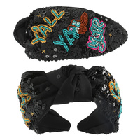 WESTERN YALL TOP KNOTTED JEWELED BEADED HEADBAND