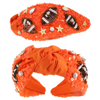 FOOTBALL TOP KNOTTED JEWELED BEADED HEADBAND