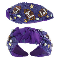 FOOTBALL TOP KNOTTED JEWELED BEADED HEADBAND
