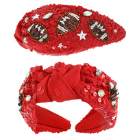 FOOTBALL TOP KNOTTED JEWELED BEADED HEADBAND