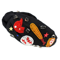 BASEBALL TOP KNOTTED JEWELED BEADED HEADBAND