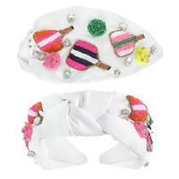 PICKLEBALL GEMSTONE BEAD TOP KNOTTED HEADBAND