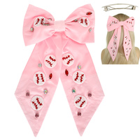 BASEBALL EMBROIDERED BOW BARRETTE HAIR CLIP