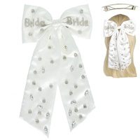 "BRIDE" RHINESTONE BOW BARRETTE HAIR CLIP