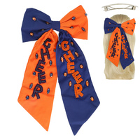 GAME DAY "CHEER" EMBROIDERED BOW BARRETTE HAIR CLIP