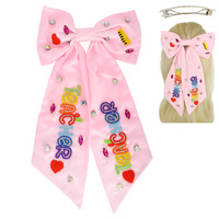 TEACHER BEAD EMBROIDERED BOW BARRETTE HAIR CLIP