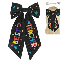 BEST TEACHER EMBROIDERED BOW BARRETTE HAIR CLIP