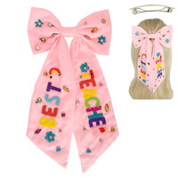 BEST TEACHER EMBROIDERED BOW BARRETTE HAIR CLIP