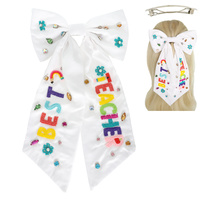 BEST TEACHER EMBROIDERED BOW BARRETTE HAIR CLIP
