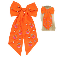 CANDY CORN JEWELED BOW BARRETTE HAIR CLIP
