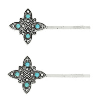 2-PK WESTERN CONCHO TURQUOISE BOBBY PIN SET
