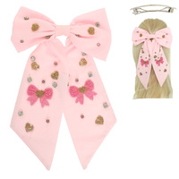 HEART THEME JEWELED BOW BARRETTE HAIR CLIP