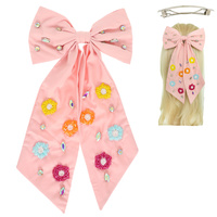 FLORAL THEME BOW BARRETTE HAIR CLIP