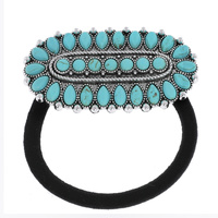 WESTERN DECORATIVE TURQUOISE SEMI STONE LONG OVAL CONCHO PONYTAIL HAIR TIE