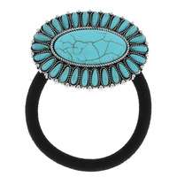WESTERN DECORATIVE TURQUOISE SEMI STONE OVAL CONCHO PONYTAIL HAIR TIE