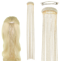RHINESTONE TASSEL CHAIN BARRETTE HAIR CLIP