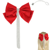CRYSTAL RHINESTONE LONG TASSEL BOW BARRETTE CLIP