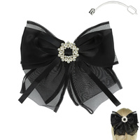RHINESTONE ACCENTED MESH BOW BARRETTE HAIR CLIP