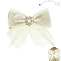 RHINESTONE ACCENTED MESH BOW BARRETTE HAIR CLIP