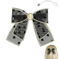 VALENTINE RHINESTONE TRIM MESH BOW BARRETTE CLIP