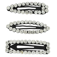 3-PACK ASSORTED RHINESTONE SNAP HAIR CLIP SET
