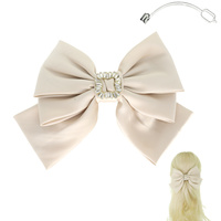 BROOCH ACCENTED FABRIC BOW BARRETTE HAIR CLIP