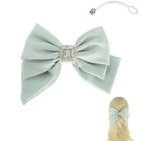 BROOCH ACCENTED FABRIC BOW BARRETTE HAIR CLIP