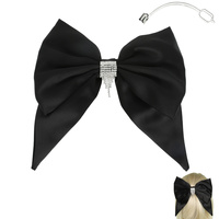 CRYSTAL RHINESTONE TASSEL SATIN BOW BARRETTE CLIP