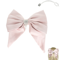 CRYSTAL RHINESTONE TASSEL SATIN BOW BARRETTE CLIP