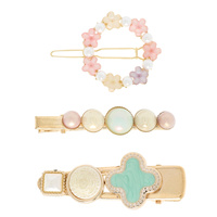 3-PACK ASSORTED FLORAL QUATREFOIL HAIR CLIP SET