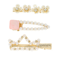 3-PACK ASSORTED GIRLY JEWELED PEARL HAIR CLIP SET