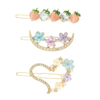 3-PACK ASSORTED JEWELED METAL CLASP HAIR CLIP SET