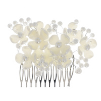 2 LAYER CRYSTAL AND PEARL  FLORAL SIDE COMB