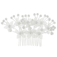 2 LAYER CRYSTAL AND PEARL  FLORAL SIDE COMB