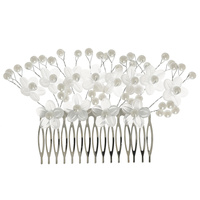 PASTEL COLORED 1-PIECE LARGE DOUBLE LAYER CRYSTAL AND PEARL FLORAL SIDE COMB