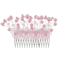 PASTEL COLORED 1-PIECE LARGE DOUBLE LAYER CRYSTAL AND PEARL FLORAL SIDE COMB